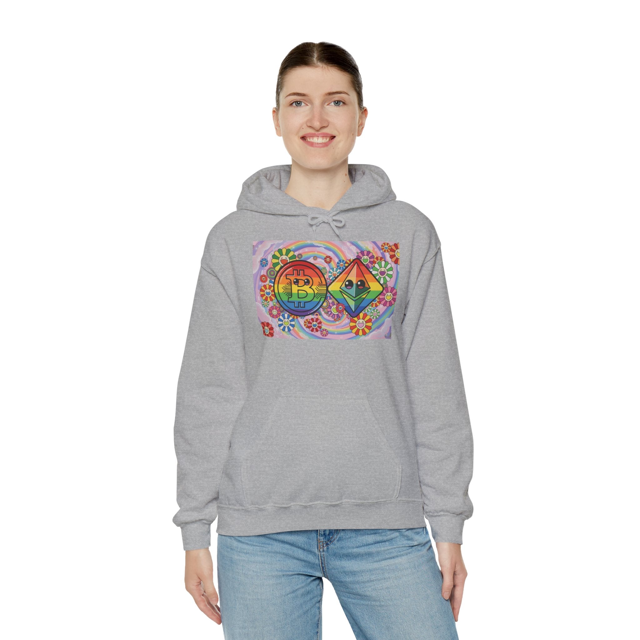 Crypto Flower Power Hoodie — Bitcoin & Ethereum Psychedelic Design