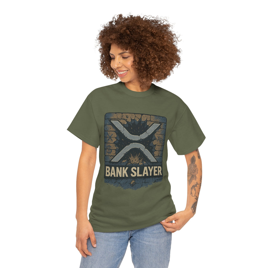 Bank Slayer T‑Shirt — Retro Grunge Crypto XRP Design
