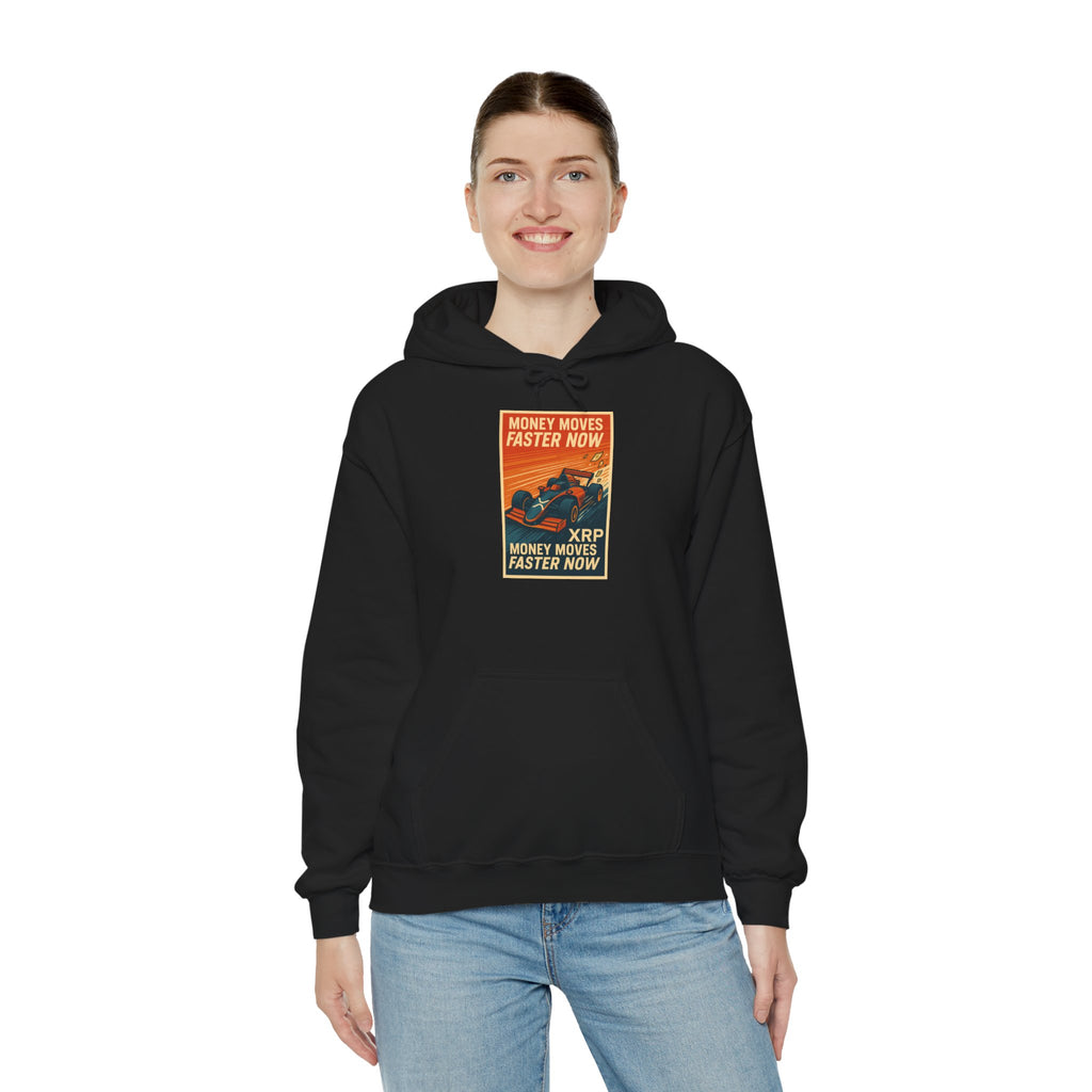 XRP 'Money Moves Faster Now' Hoodie – Crypto Retro Graphic Pullover