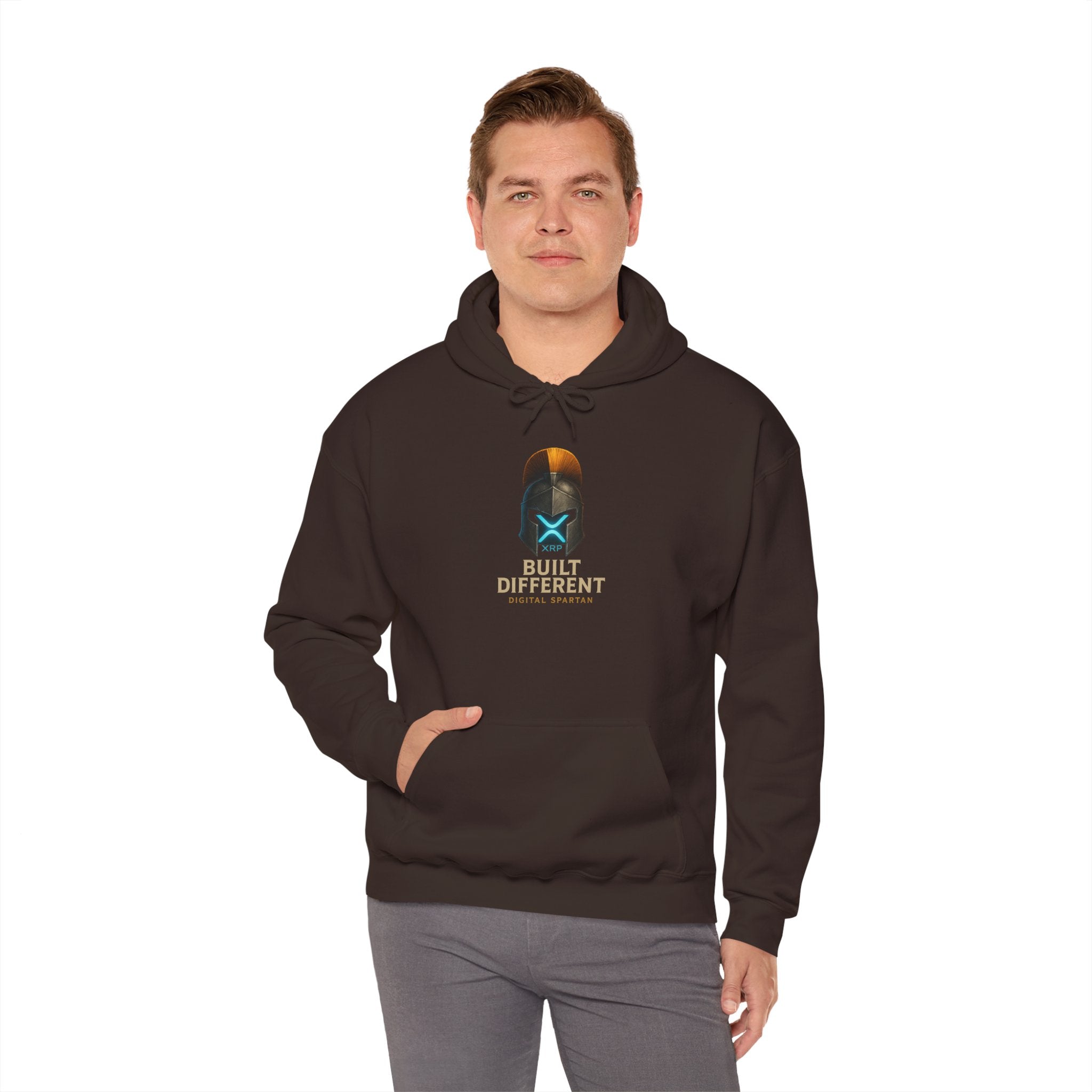 Built Different Hoodie — Futuristic Spartan Helmet Graphic Pullover
