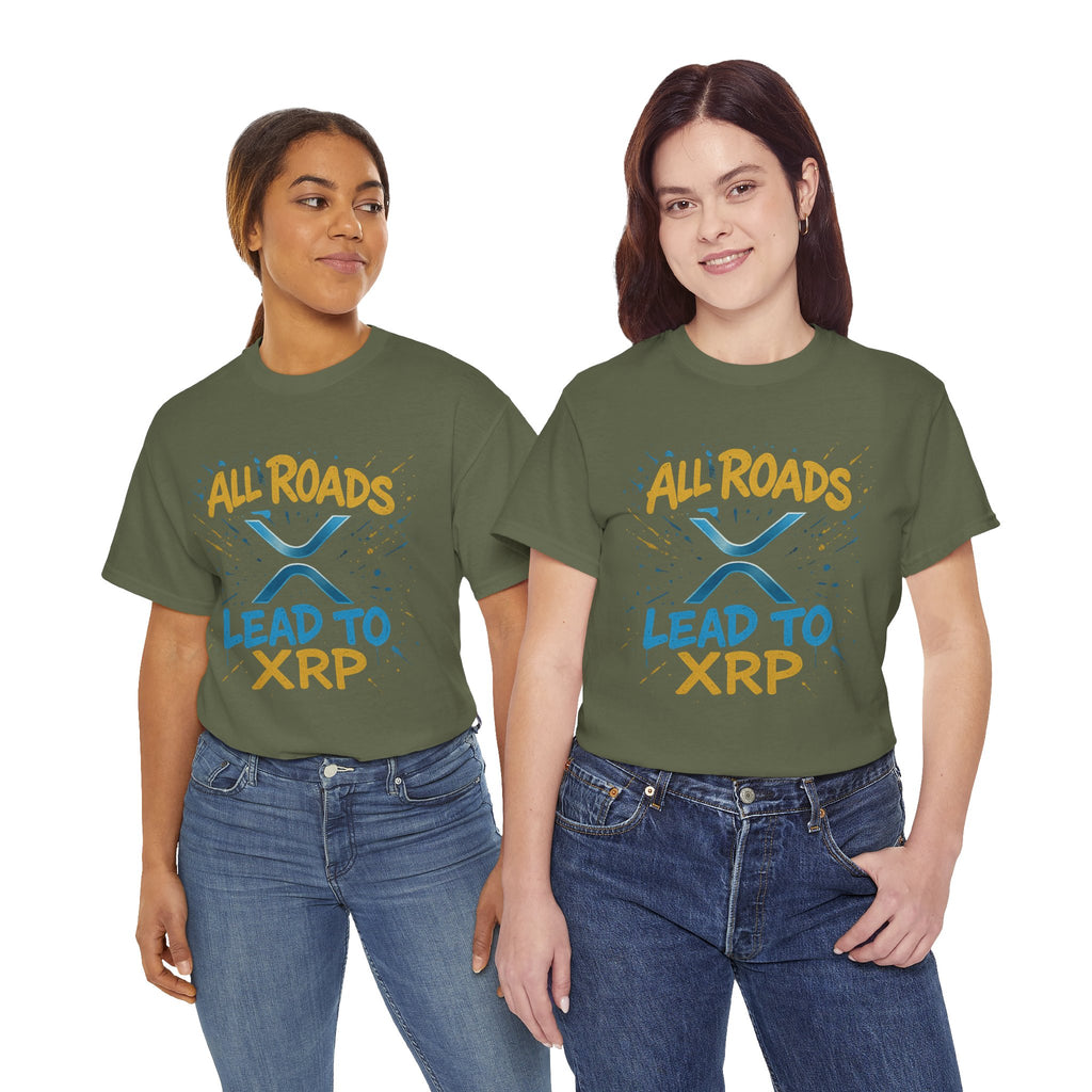 XRP Crypto Tee — "All Roads Lead to XRP" Casual Cryptocurrency Shirt