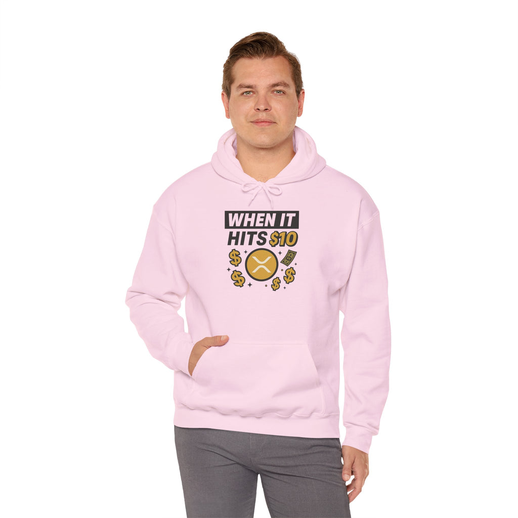 Crypto HODL Hoodie – "When It Hits 10" Funny XRP Coin Sweatshirt