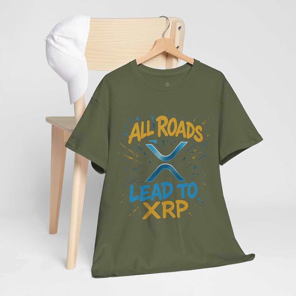 XRP Crypto Tee — "All Roads Lead to XRP" Casual Cryptocurrency Shirt