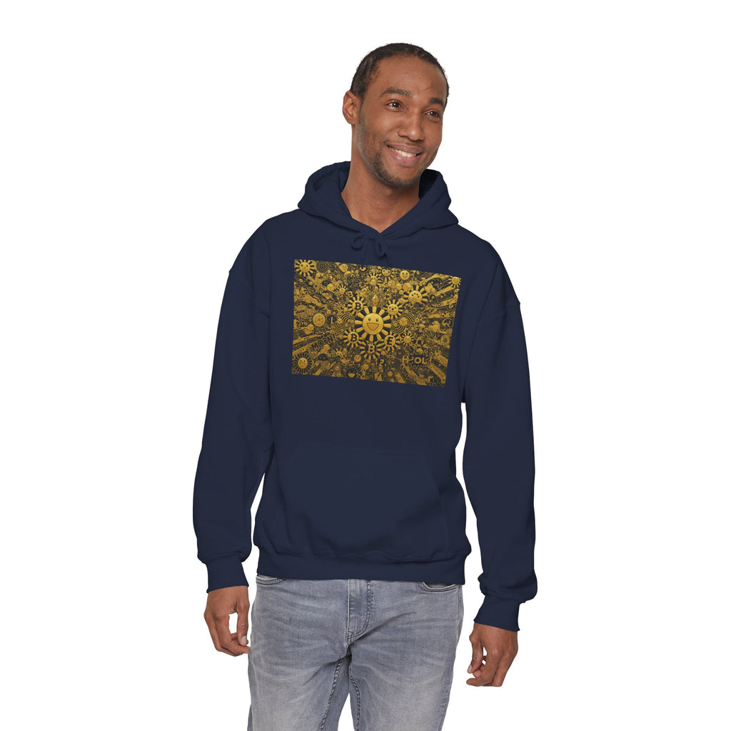 Solar Mandala Hoodie — Golden Sunburst Graphic Pullover