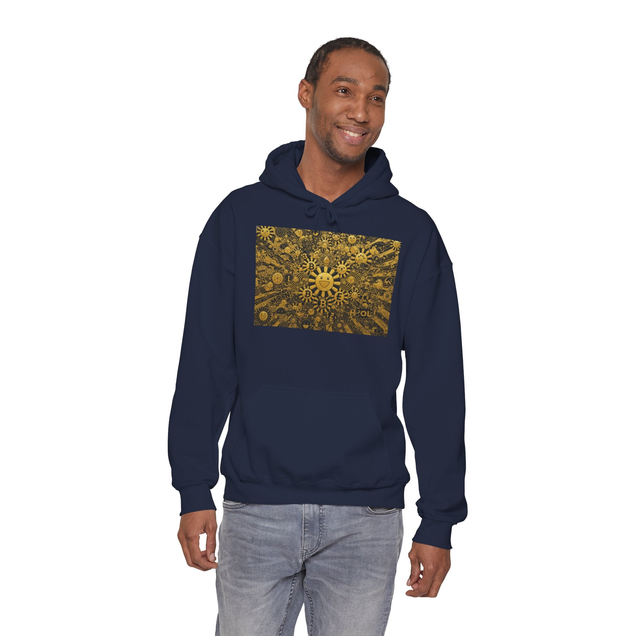 Solar Mandala Hoodie — Golden Sunburst Graphic Pullover