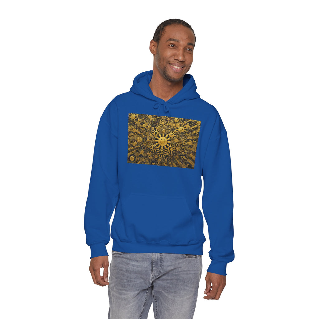 Solar Mandala Hoodie — Golden Sunburst Graphic Pullover