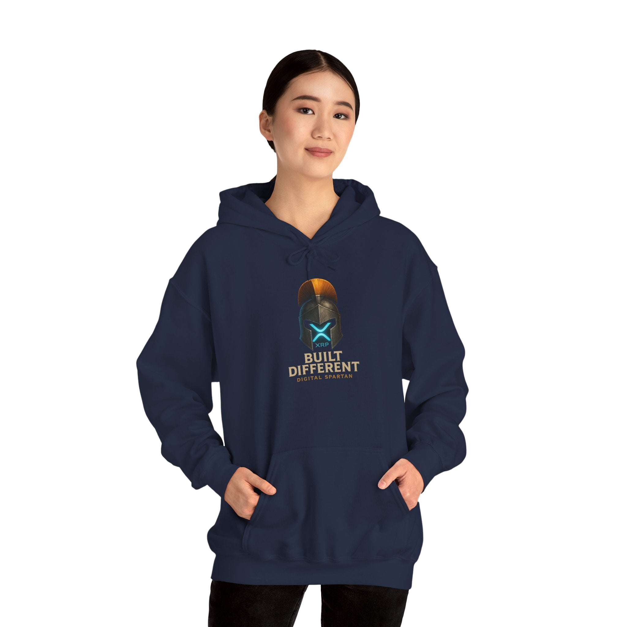 Built Different Hoodie — Futuristic Spartan Helmet Graphic Pullover