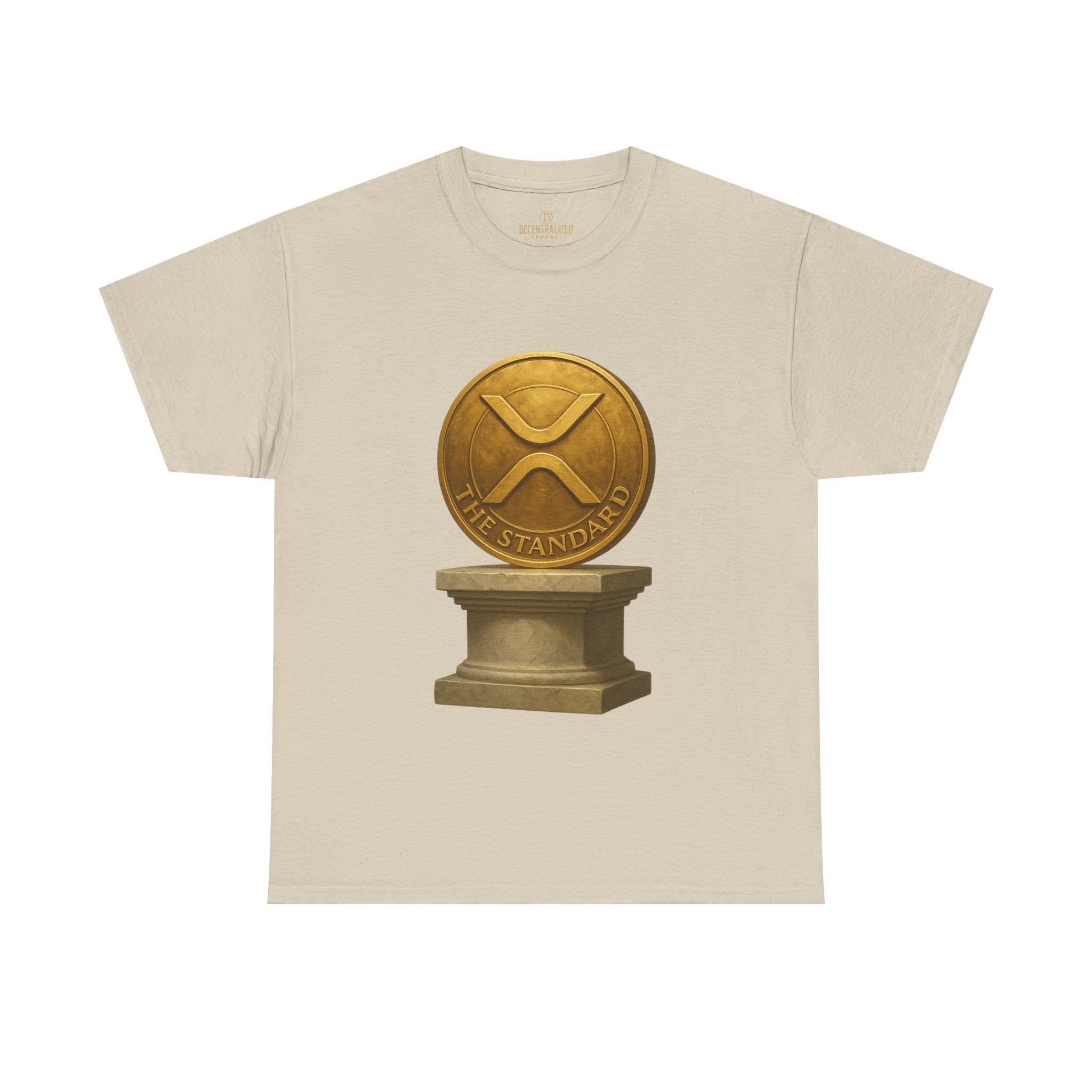 XRP Ledger Trophy T‑Shirt – Gold Ripple Coin on Pedestal Crypto Tee