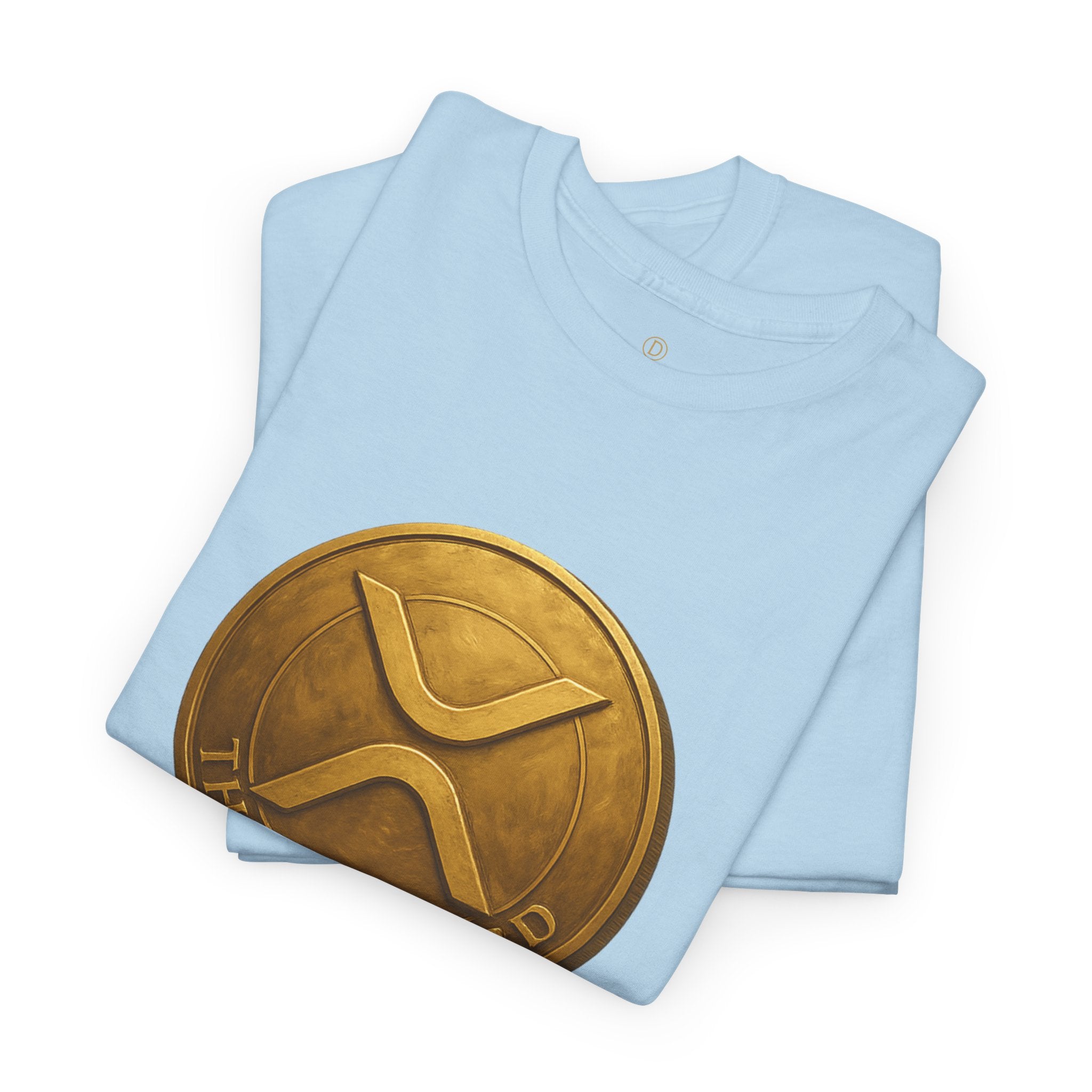 XRP Ledger Trophy T‑Shirt – Gold Ripple Coin on Pedestal Crypto Tee