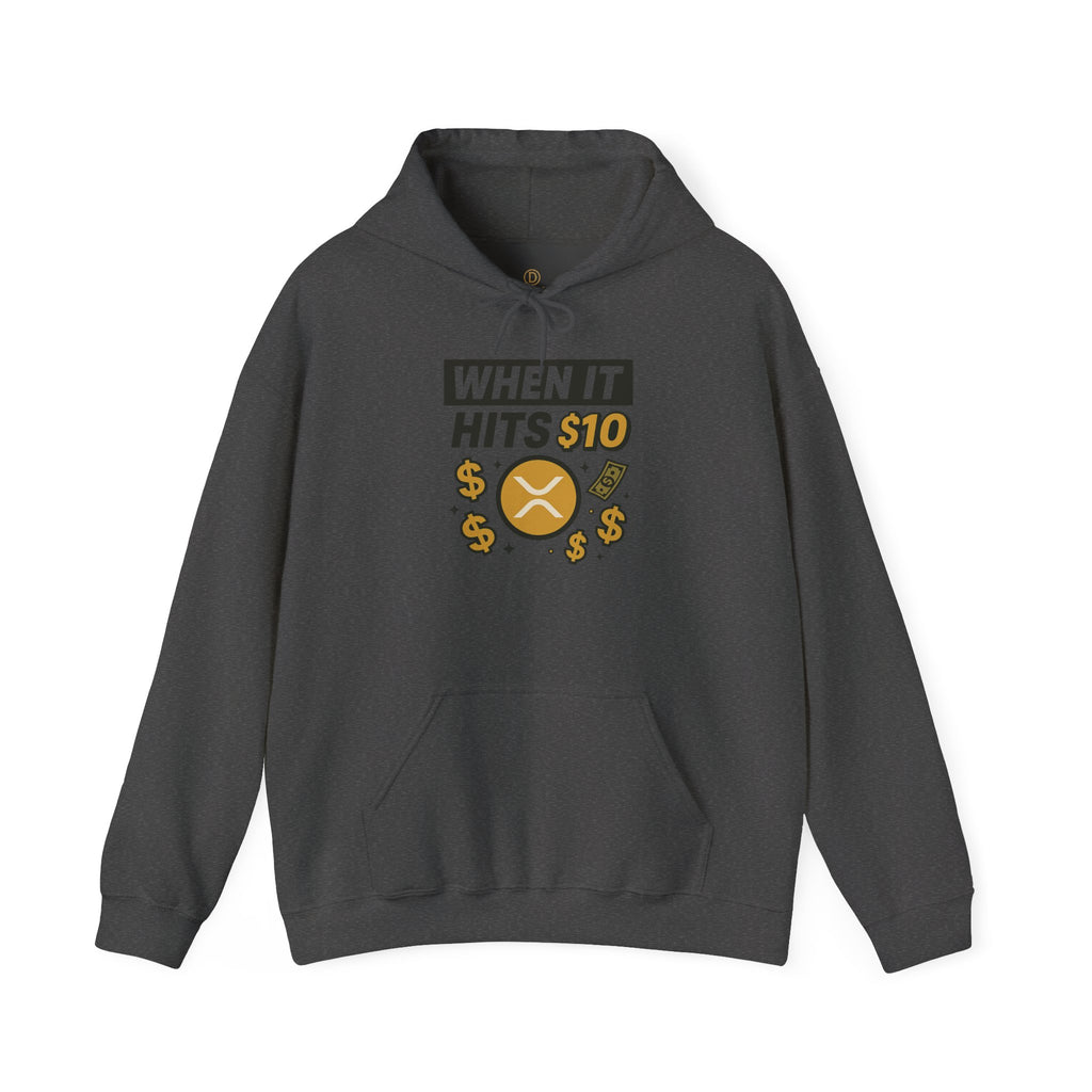 Crypto HODL Hoodie – "When It Hits 10" Funny XRP Coin Sweatshirt