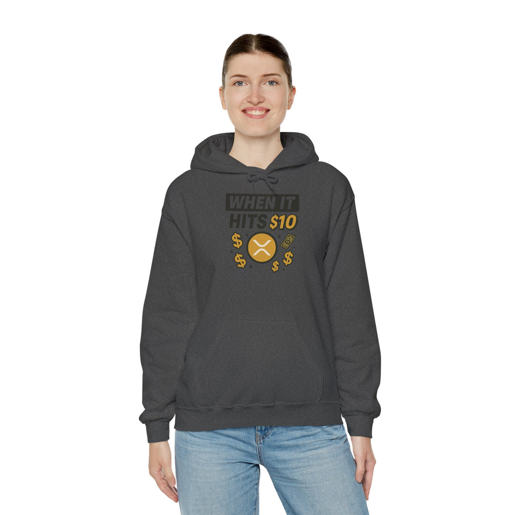 Crypto HODL Hoodie – "When It Hits 10" Funny XRP Coin Sweatshirt