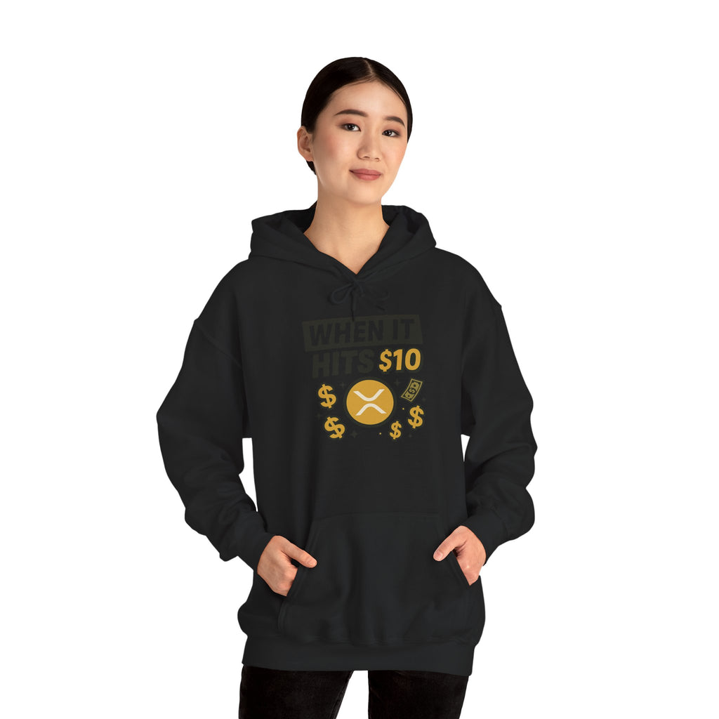 Crypto HODL Hoodie – "When It Hits 10" Funny XRP Coin Sweatshirt