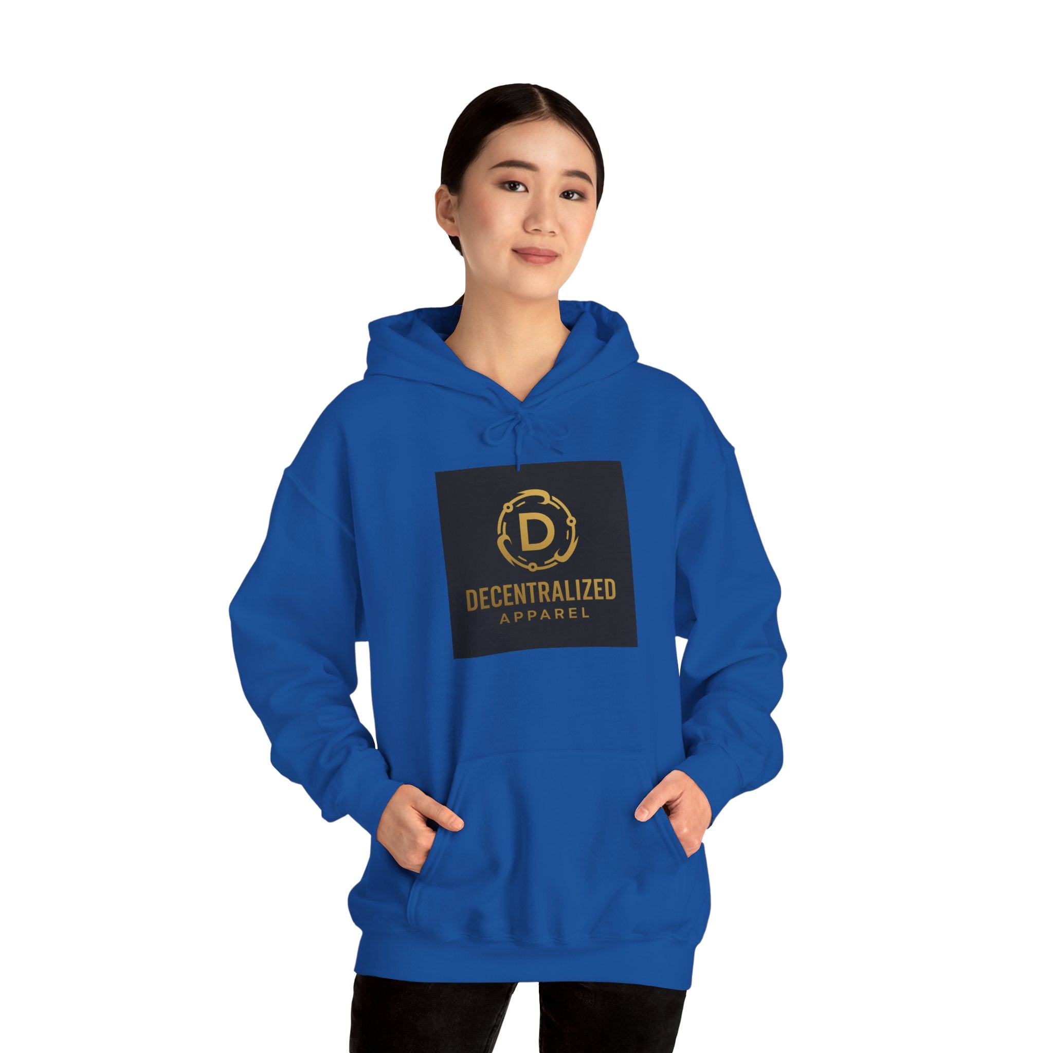Decentralized Apparel Logo Hoodie – Gold Emblem Streetwear Sweatshirt