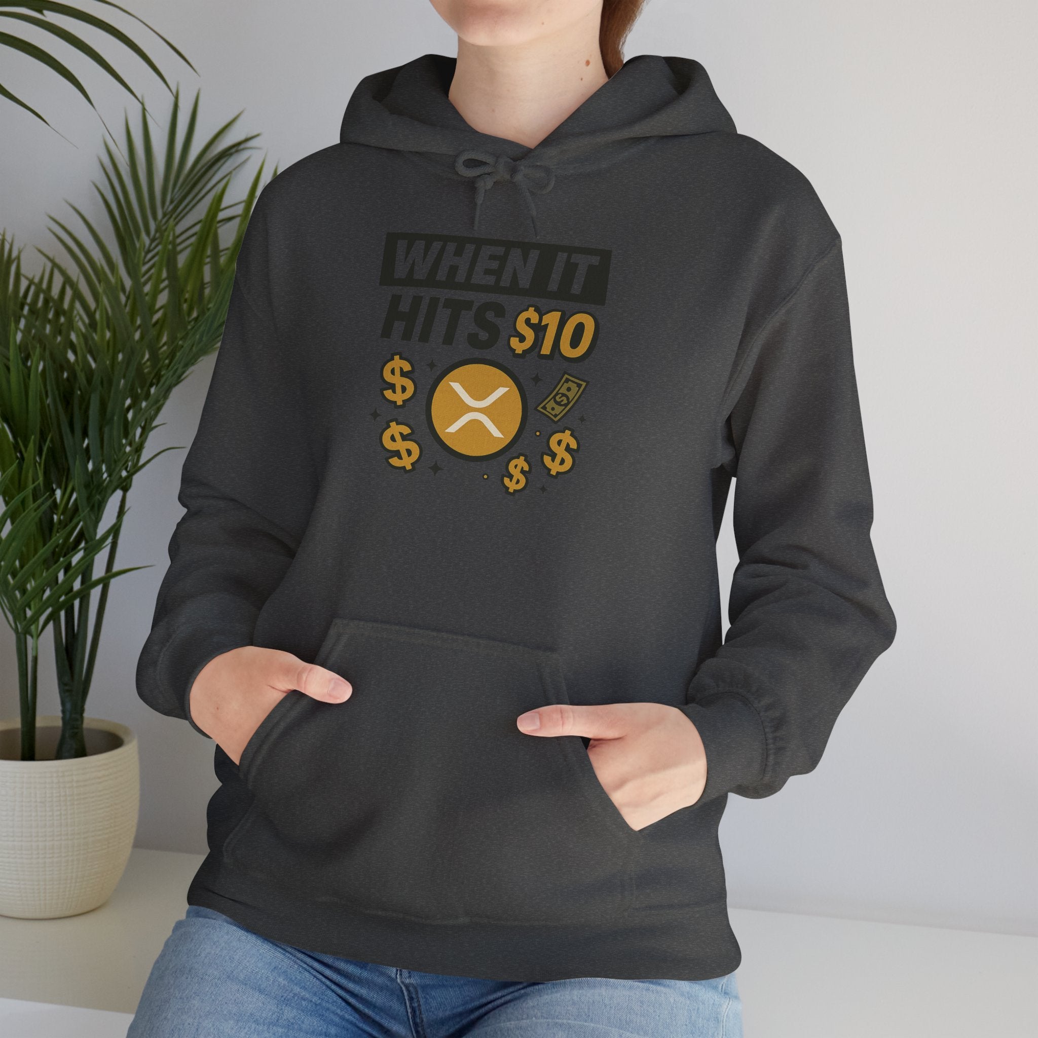 Crypto HODL Hoodie – "When It Hits 10" Funny XRP Coin Sweatshirt