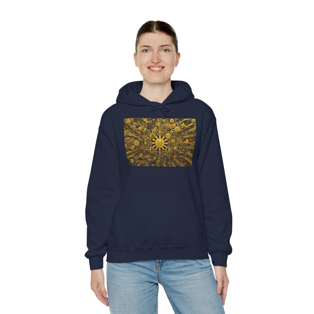 Solar Mandala Hoodie — Golden Sunburst Graphic Pullover