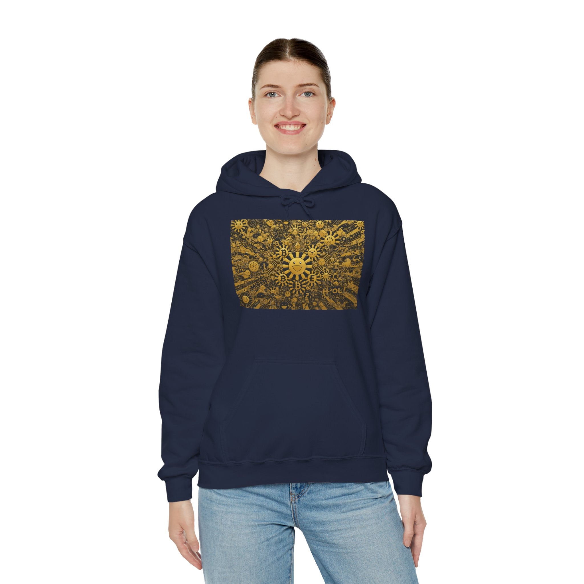 Solar Mandala Hoodie — Golden Sunburst Graphic Pullover