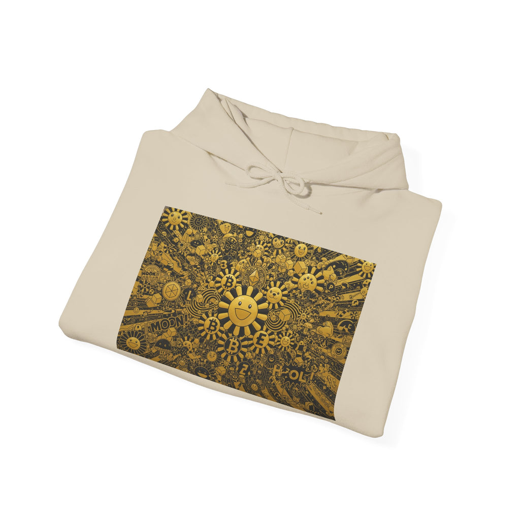Solar Mandala Hoodie — Golden Sunburst Graphic Pullover