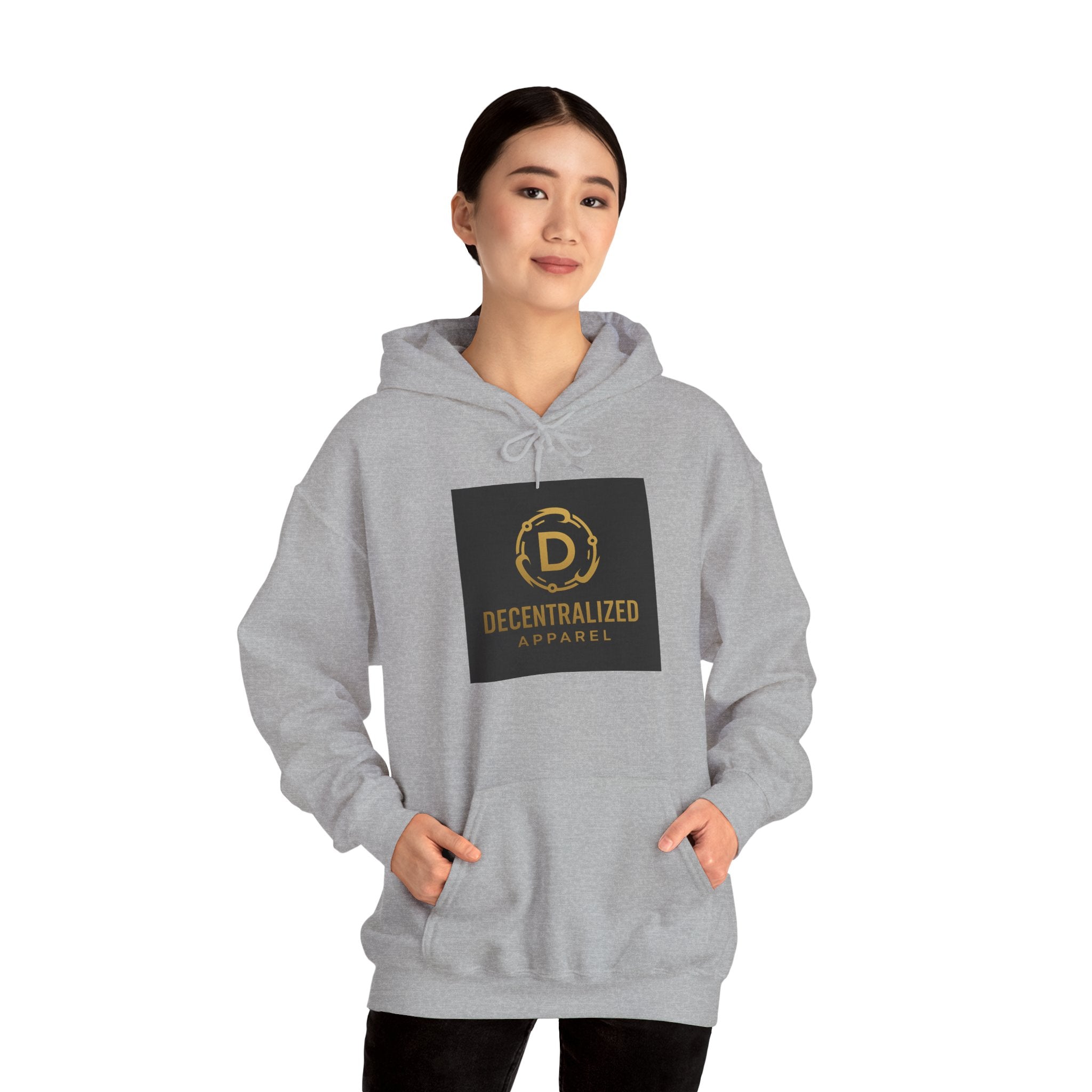Decentralized Apparel Logo Hoodie – Gold Emblem Streetwear Sweatshirt