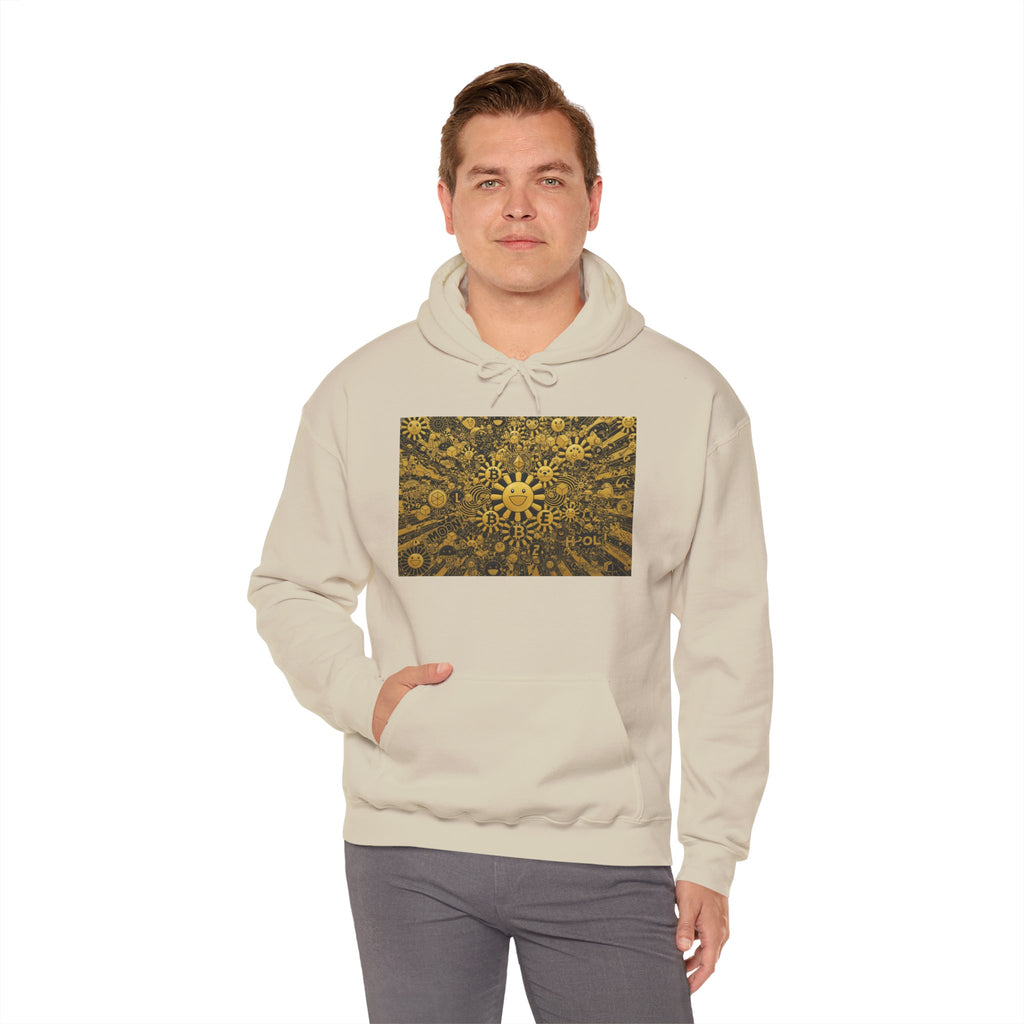 Solar Mandala Hoodie — Golden Sunburst Graphic Pullover