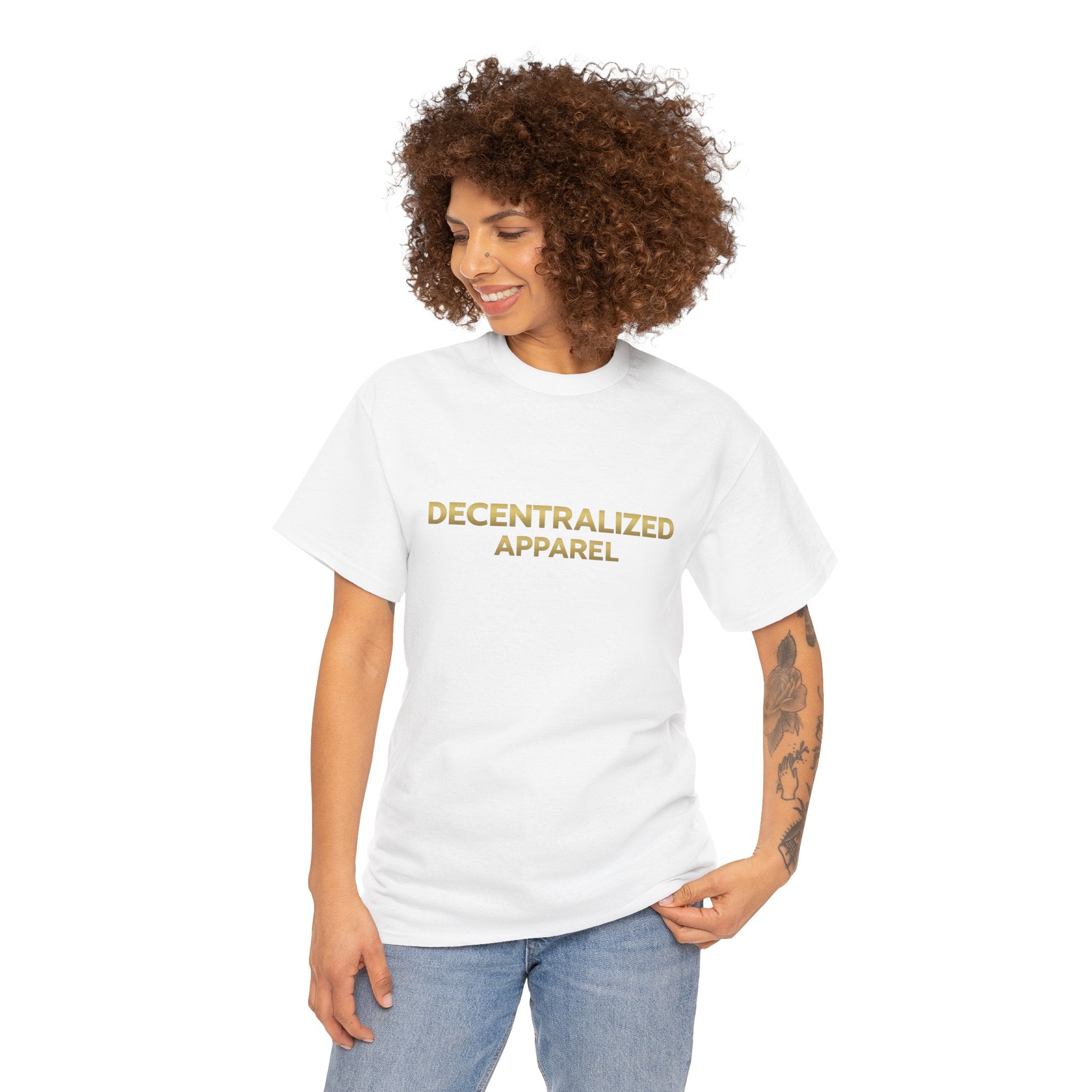 Decentralized Apparel T‑Shirt — Minimal Gold Logo Tee