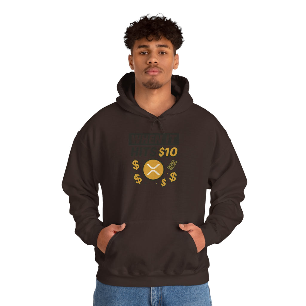 Crypto HODL Hoodie – "When It Hits 10" Funny XRP Coin Sweatshirt