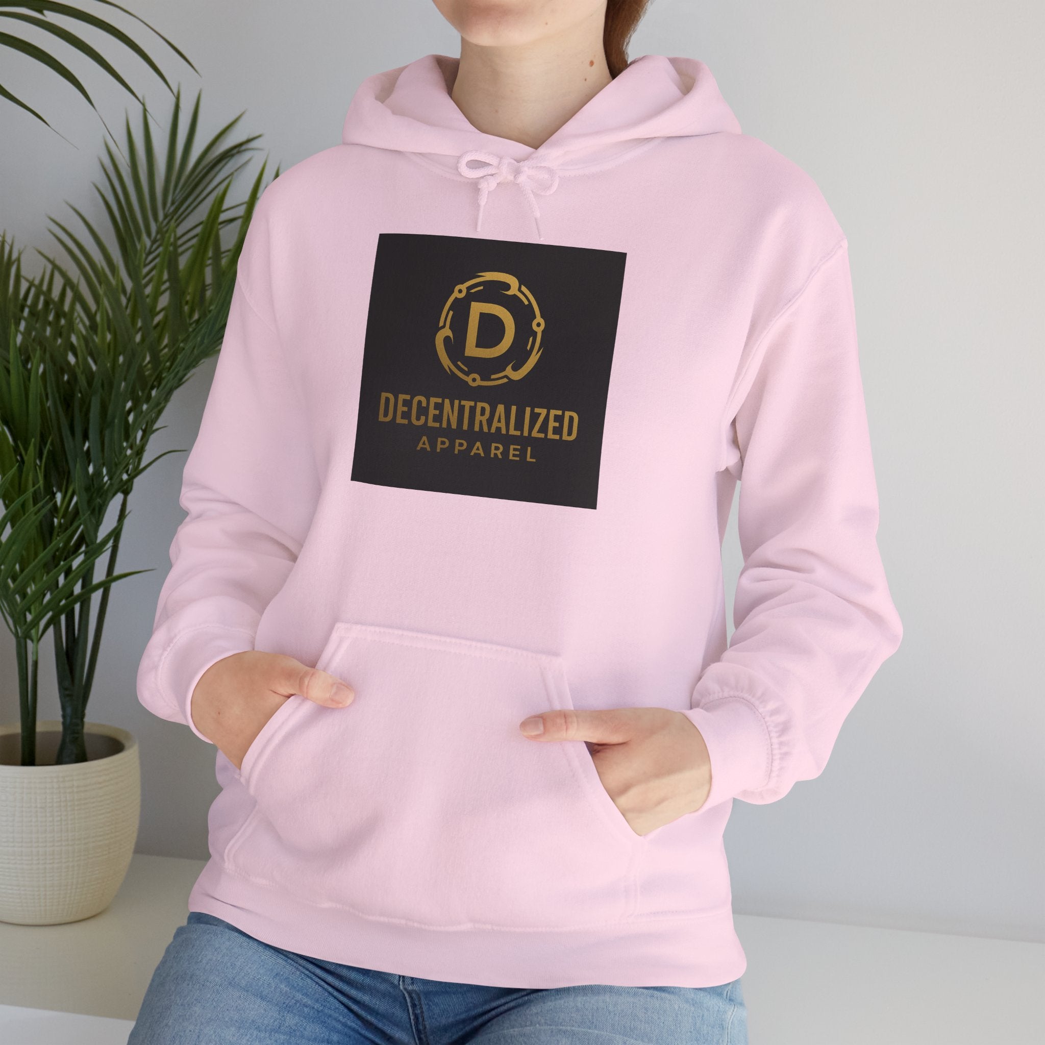Decentralized Apparel Logo Hoodie – Gold Emblem Streetwear Sweatshirt