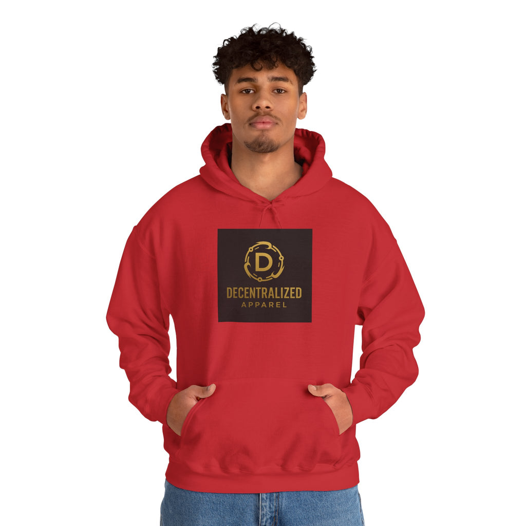 Decentralized Apparel Logo Hoodie – Gold Emblem Streetwear Sweatshirt