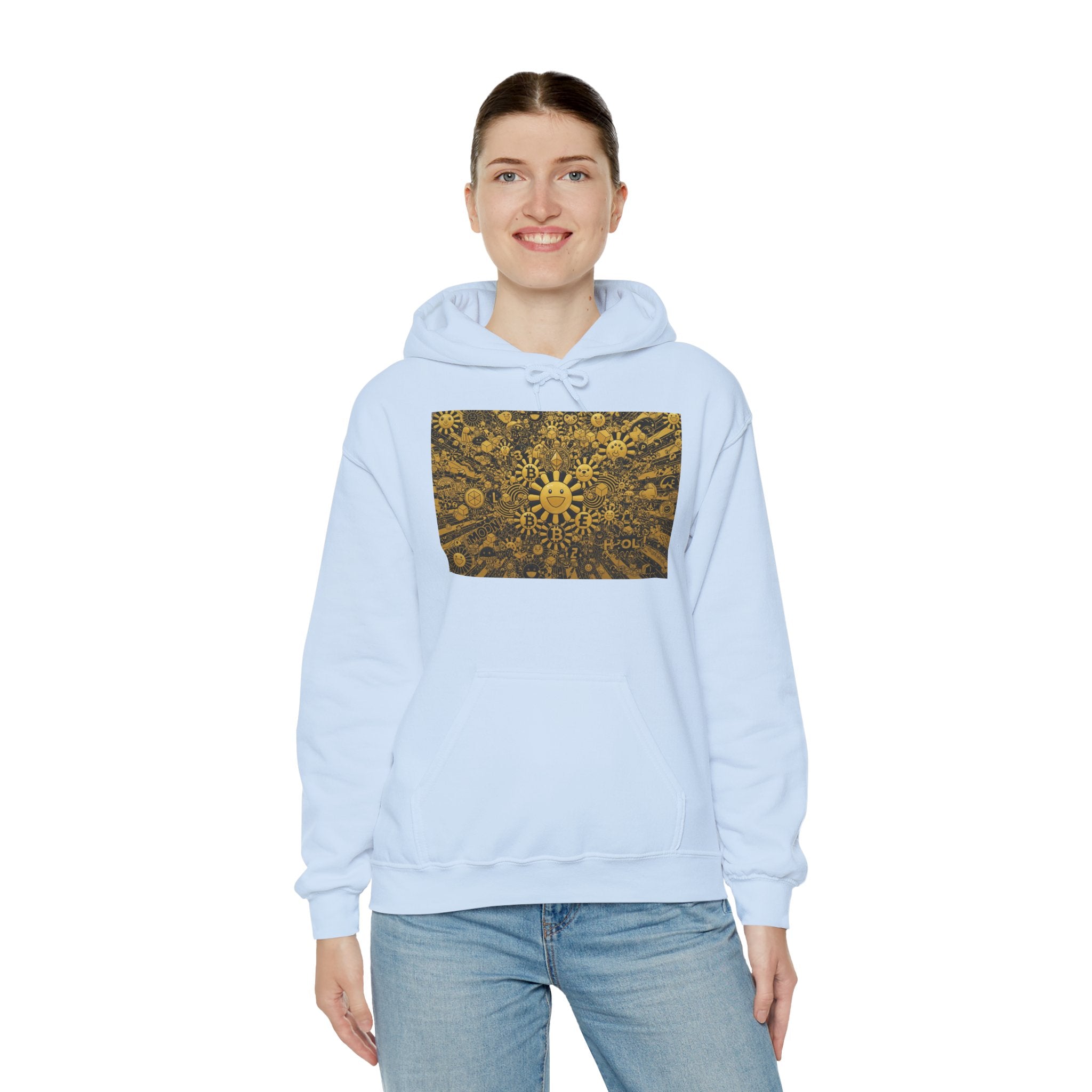 Solar Mandala Hoodie — Golden Sunburst Graphic Pullover