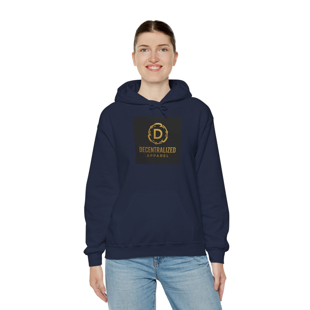Decentralized Apparel Logo Hoodie – Gold Emblem Streetwear Sweatshirt
