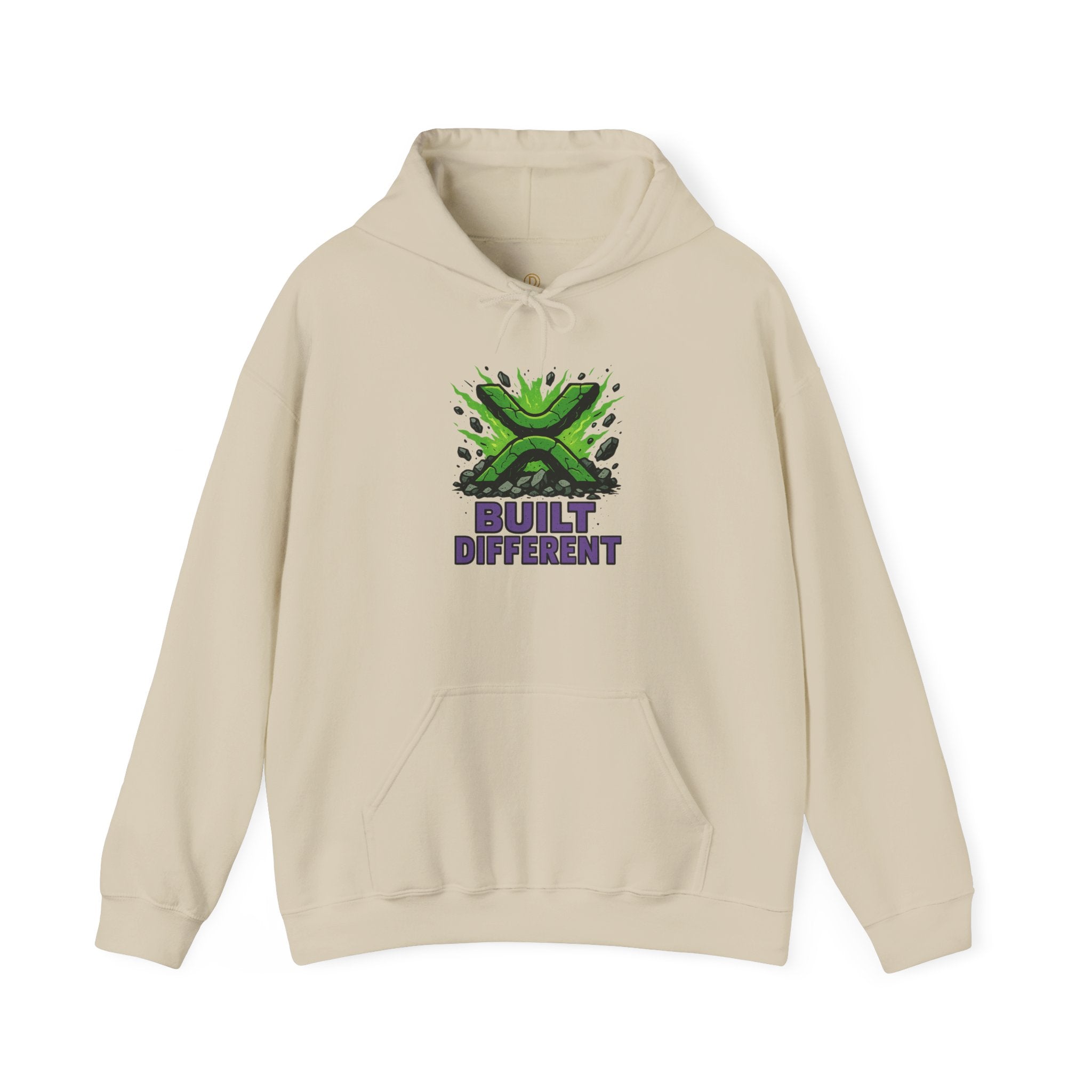 Built Different Hoodie — Graphic Green X Logo Pullover