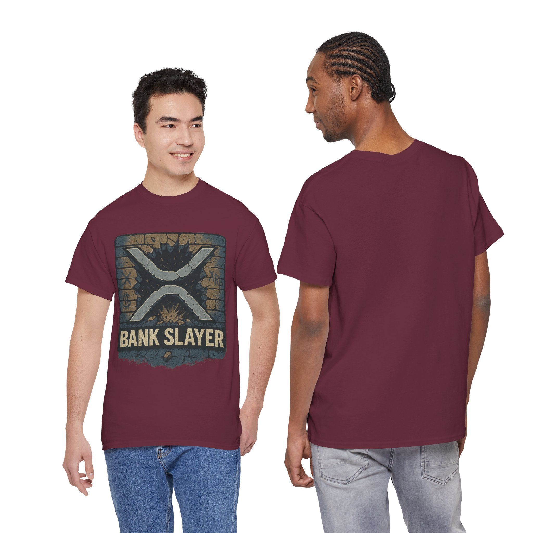 Bank Slayer T‑Shirt — Retro Grunge Crypto XRP Design
