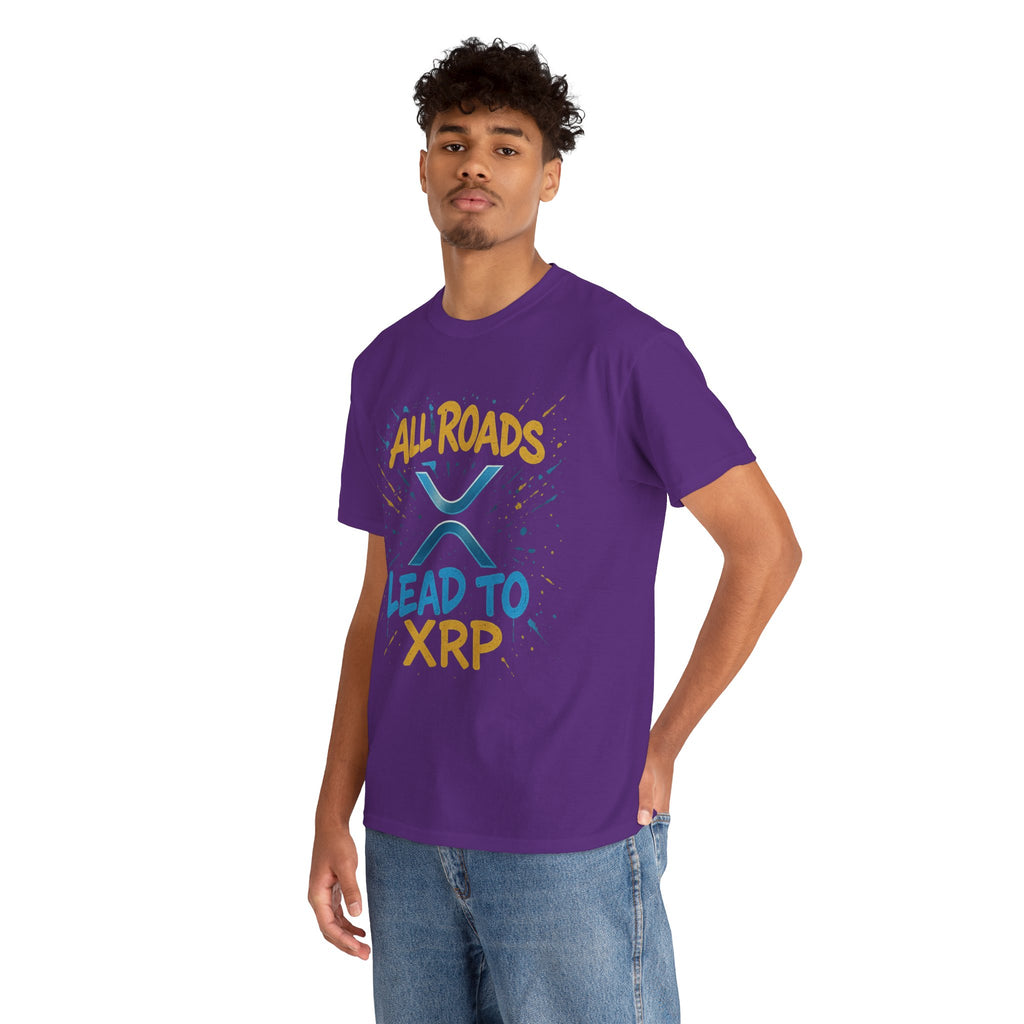 XRP Crypto Tee — "All Roads Lead to XRP" Casual Cryptocurrency Shirt