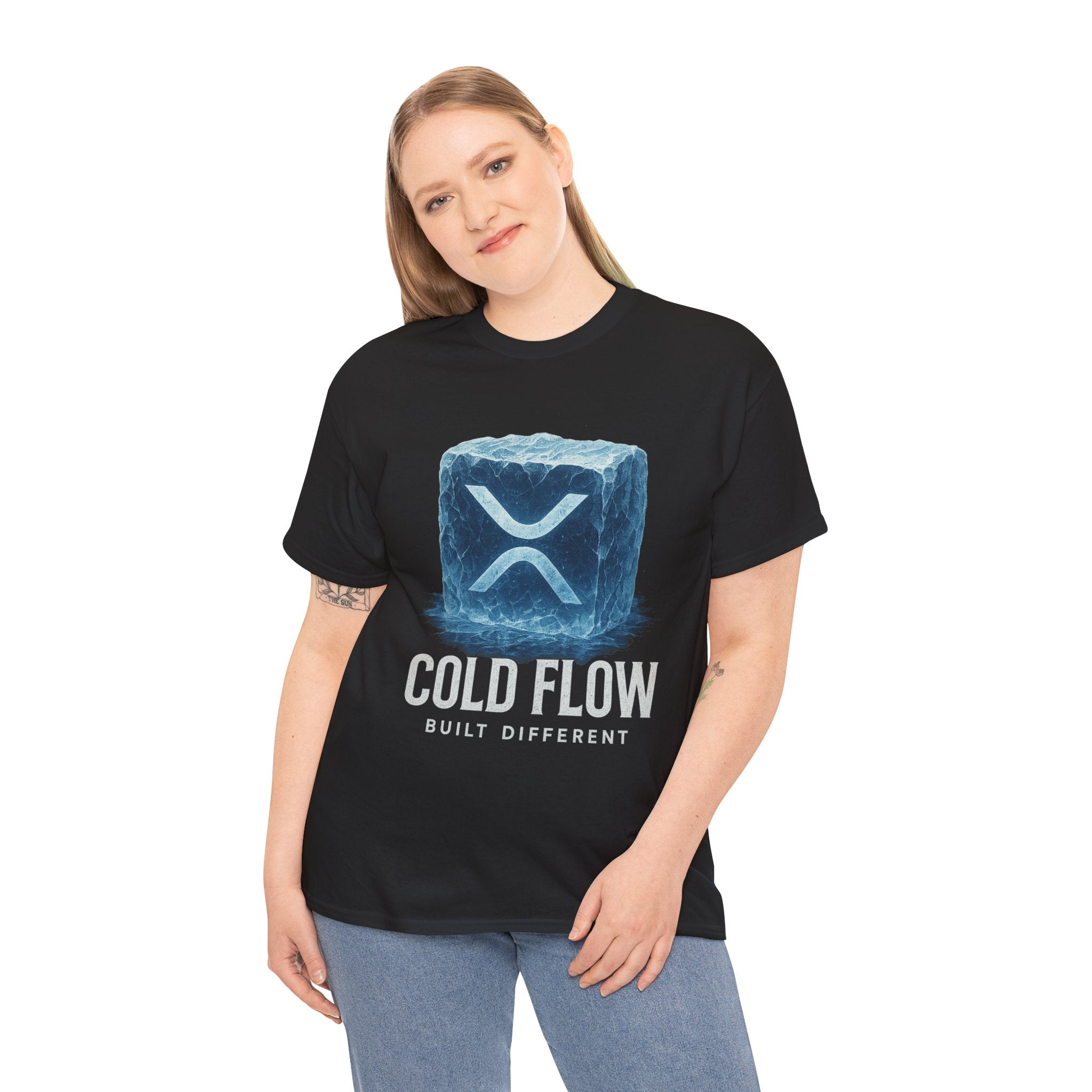 Cold Flow Ripple Logo T‑Shirt — 'Cold Flow: Built Different' Ice Cube Design