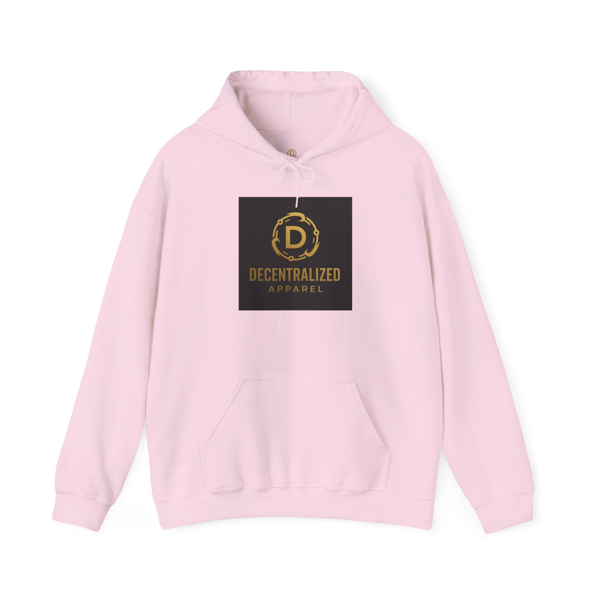 Decentralized Apparel Logo Hoodie – Gold Emblem Streetwear Sweatshirt