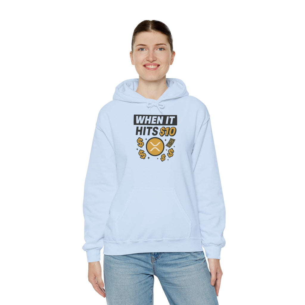 Crypto HODL Hoodie – "When It Hits 10" Funny XRP Coin Sweatshirt