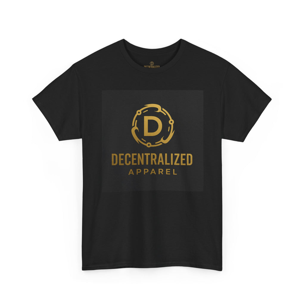Decentralized Apparel Logo Tee — Gold Emblem Cotton T-Shirt