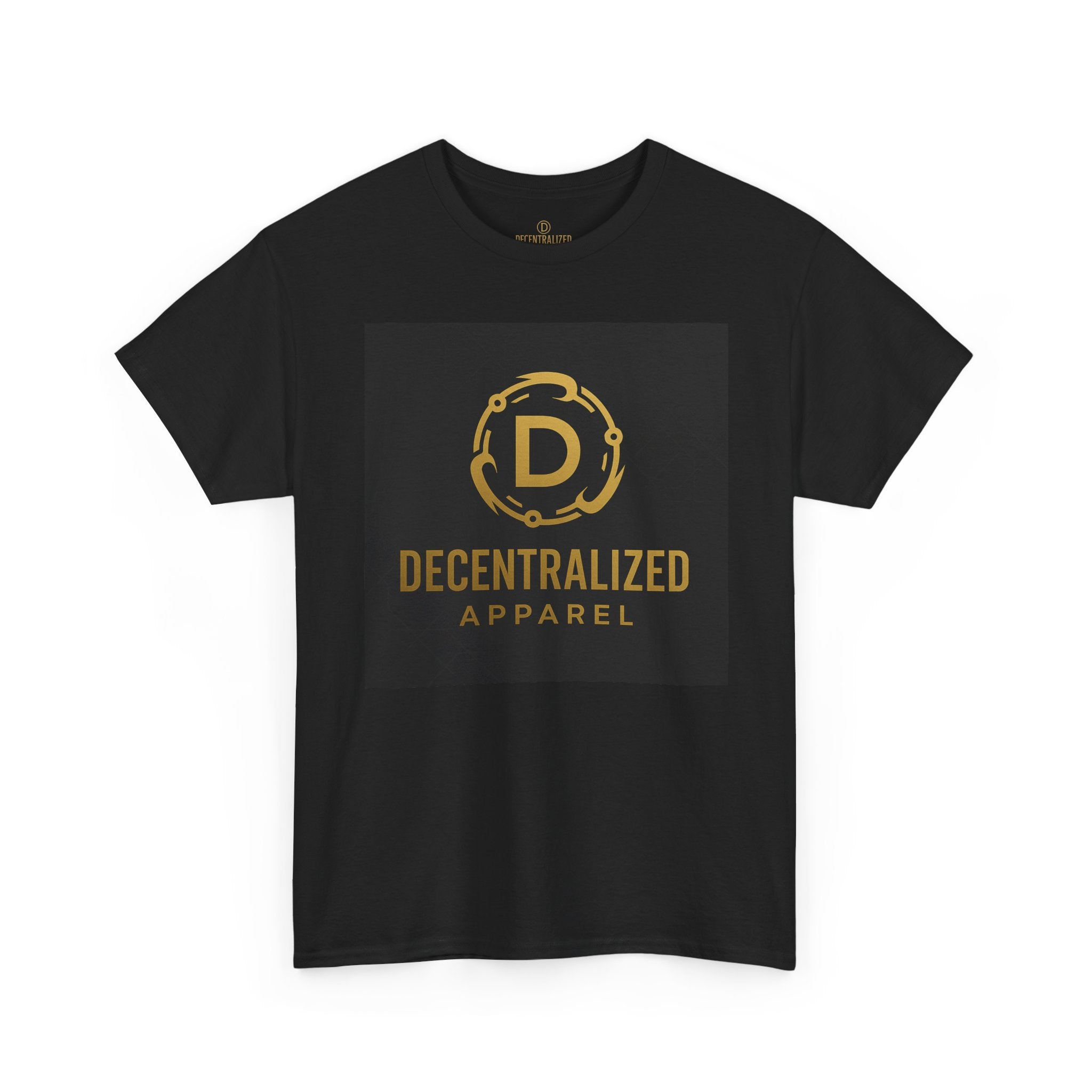Decentralized Apparel Logo Tee — Gold Emblem Cotton T-Shirt