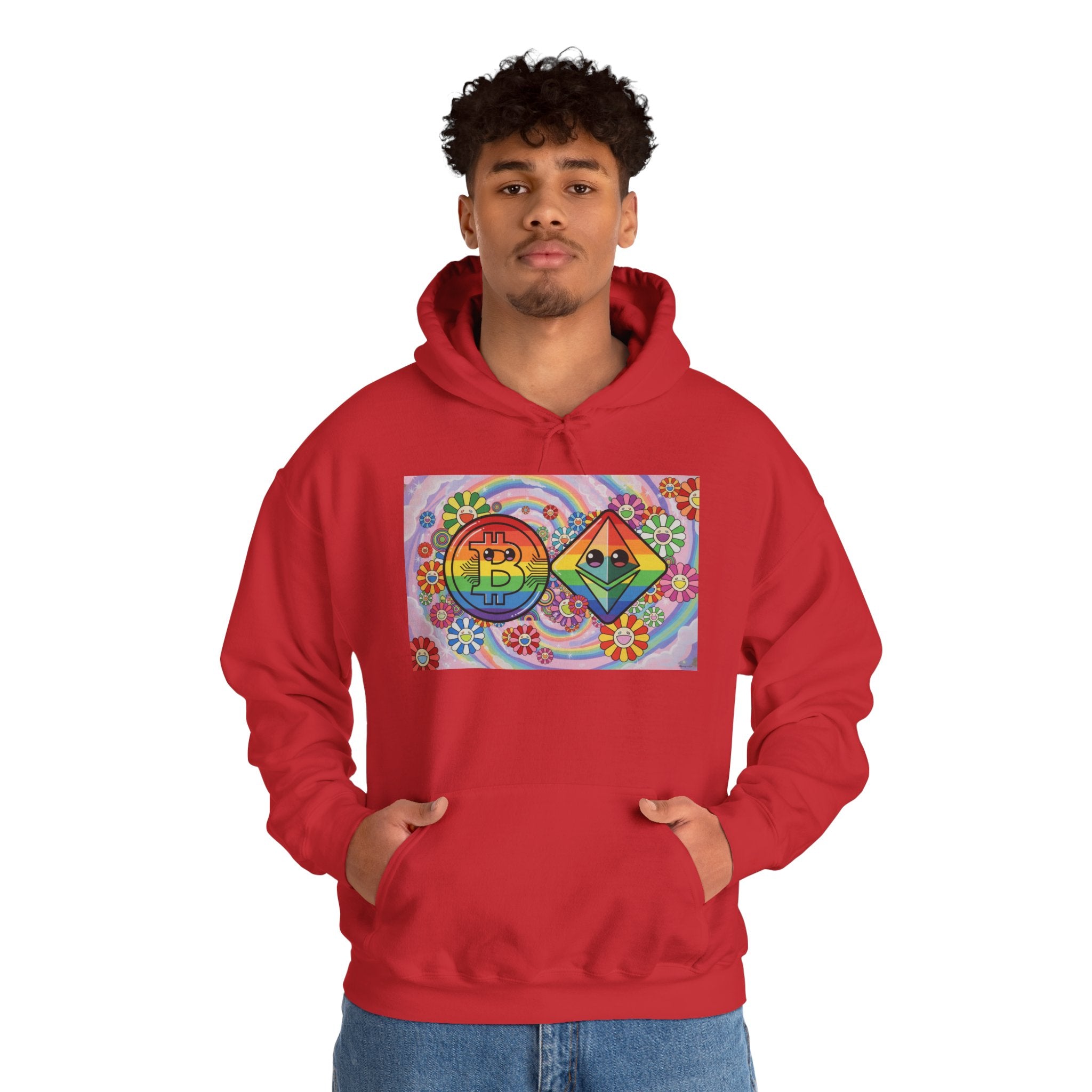 Crypto Flower Power Hoodie — Bitcoin & Ethereum Psychedelic Design