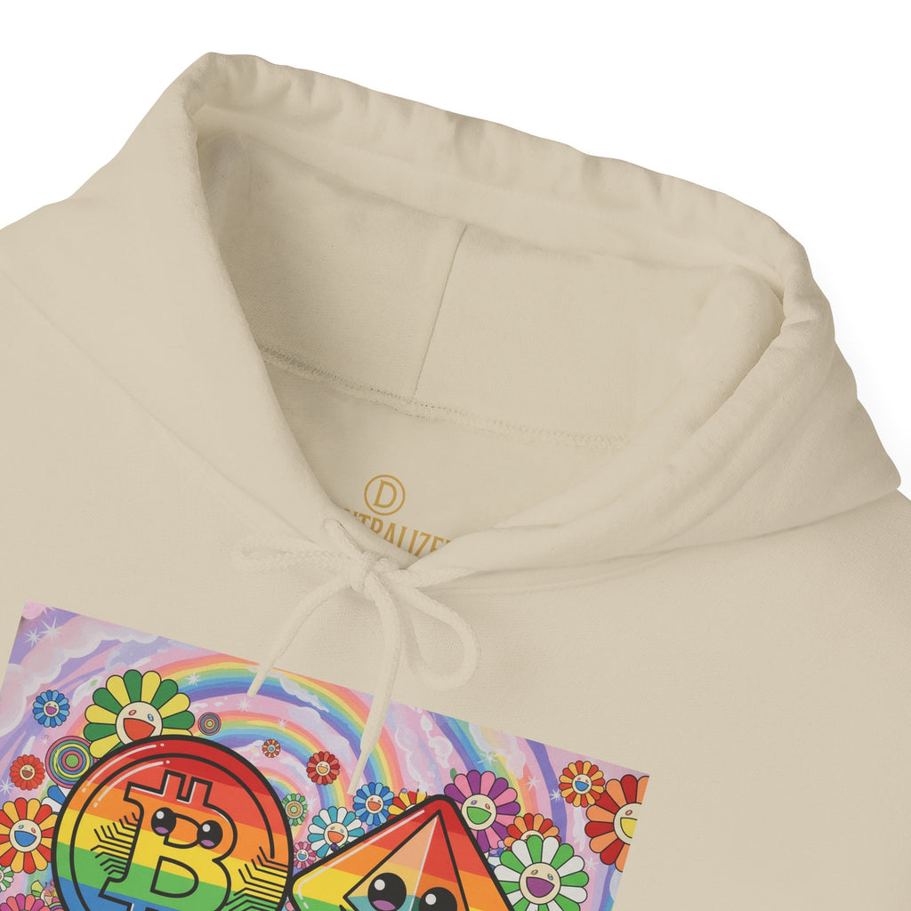 Crypto Flower Power Hoodie — Bitcoin & Ethereum Psychedelic Design