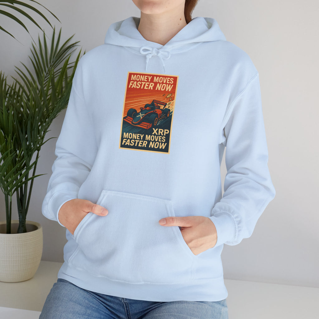 XRP 'Money Moves Faster Now' Hoodie – Crypto Retro Graphic Pullover