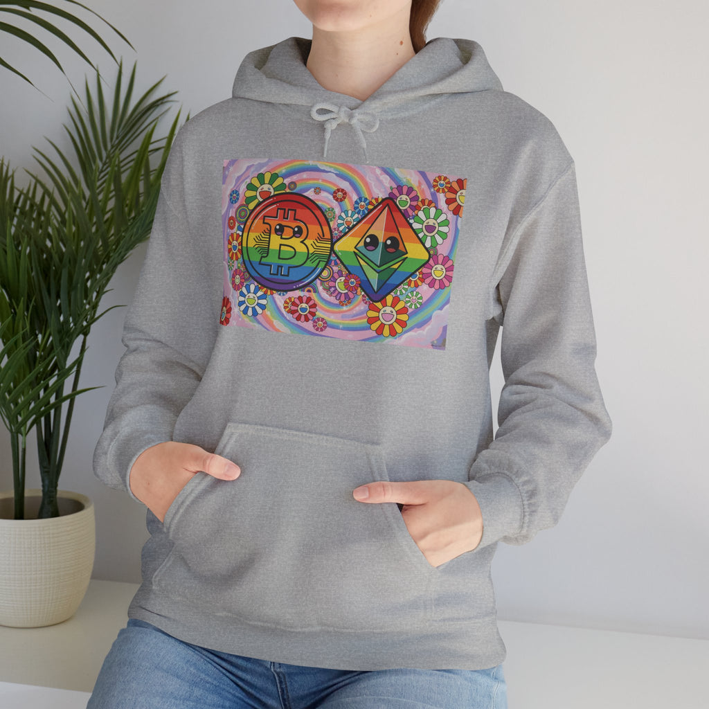 Crypto Flower Power Hoodie — Bitcoin & Ethereum Psychedelic Design