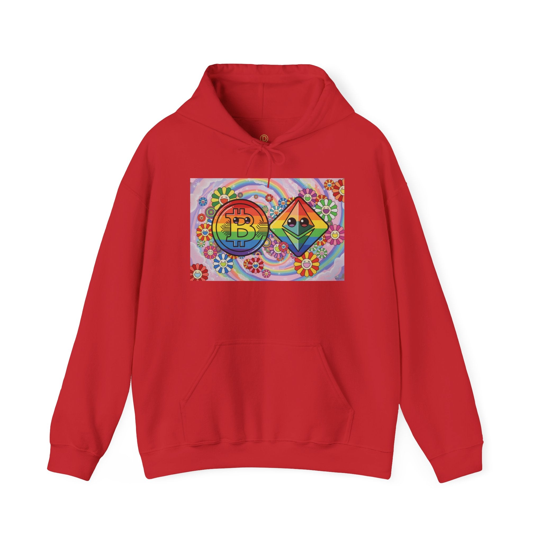 Crypto Flower Power Hoodie — Bitcoin & Ethereum Psychedelic Design