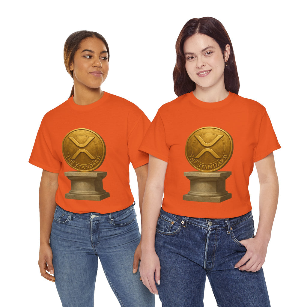 XRP Ledger Trophy T‑Shirt – Gold Ripple Coin on Pedestal Crypto Tee