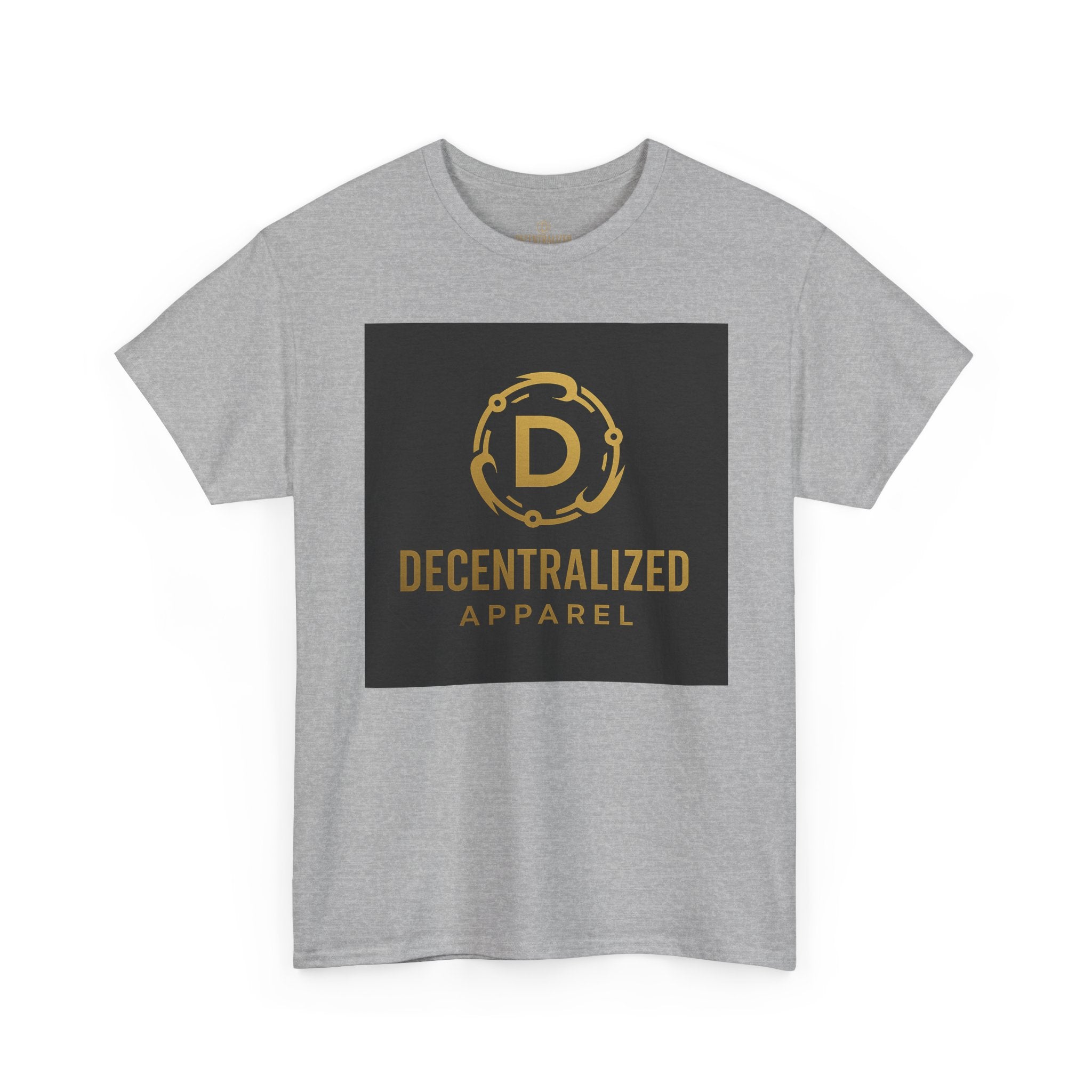 Decentralized Apparel Logo Tee — Gold Emblem Cotton T-Shirt