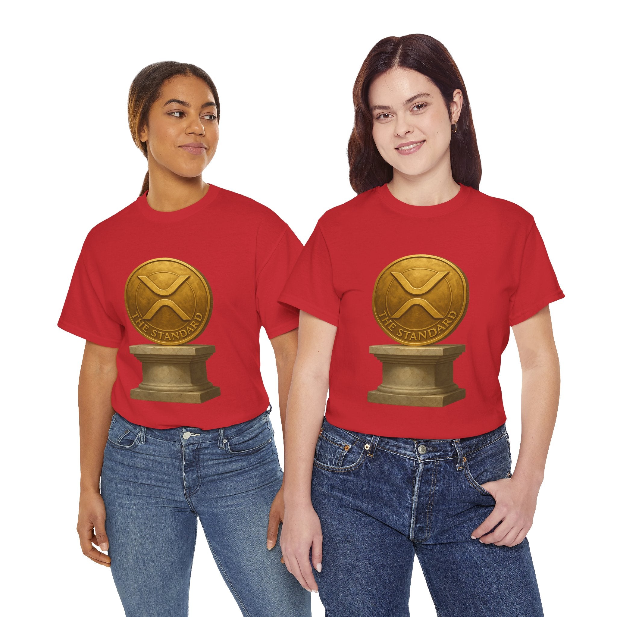 XRP Ledger Trophy T‑Shirt – Gold Ripple Coin on Pedestal Crypto Tee