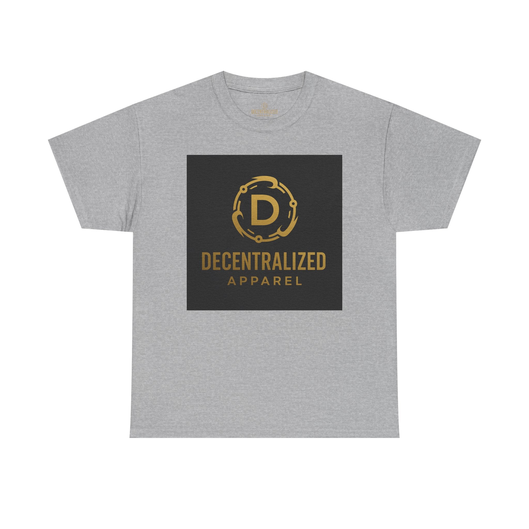 Decentralized Apparel Logo Tee — Gold Emblem Cotton T-Shirt