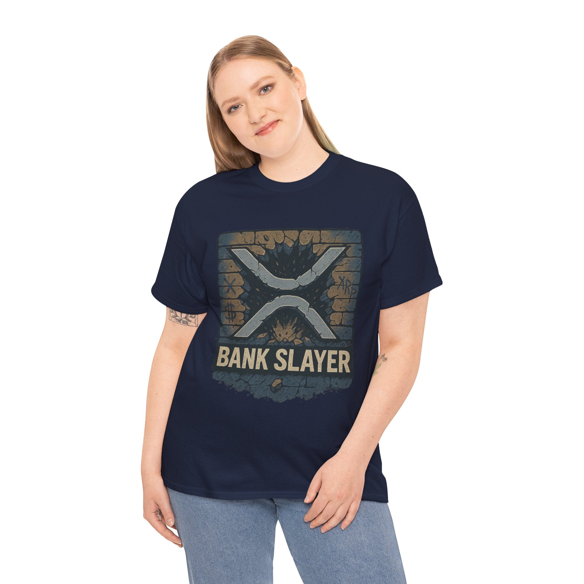 Bank Slayer T‑Shirt — Retro Grunge Crypto XRP Design