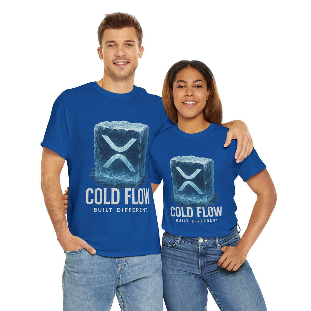 Cold Flow Ripple Logo T‑Shirt — 'Cold Flow: Built Different' Ice Cube Design