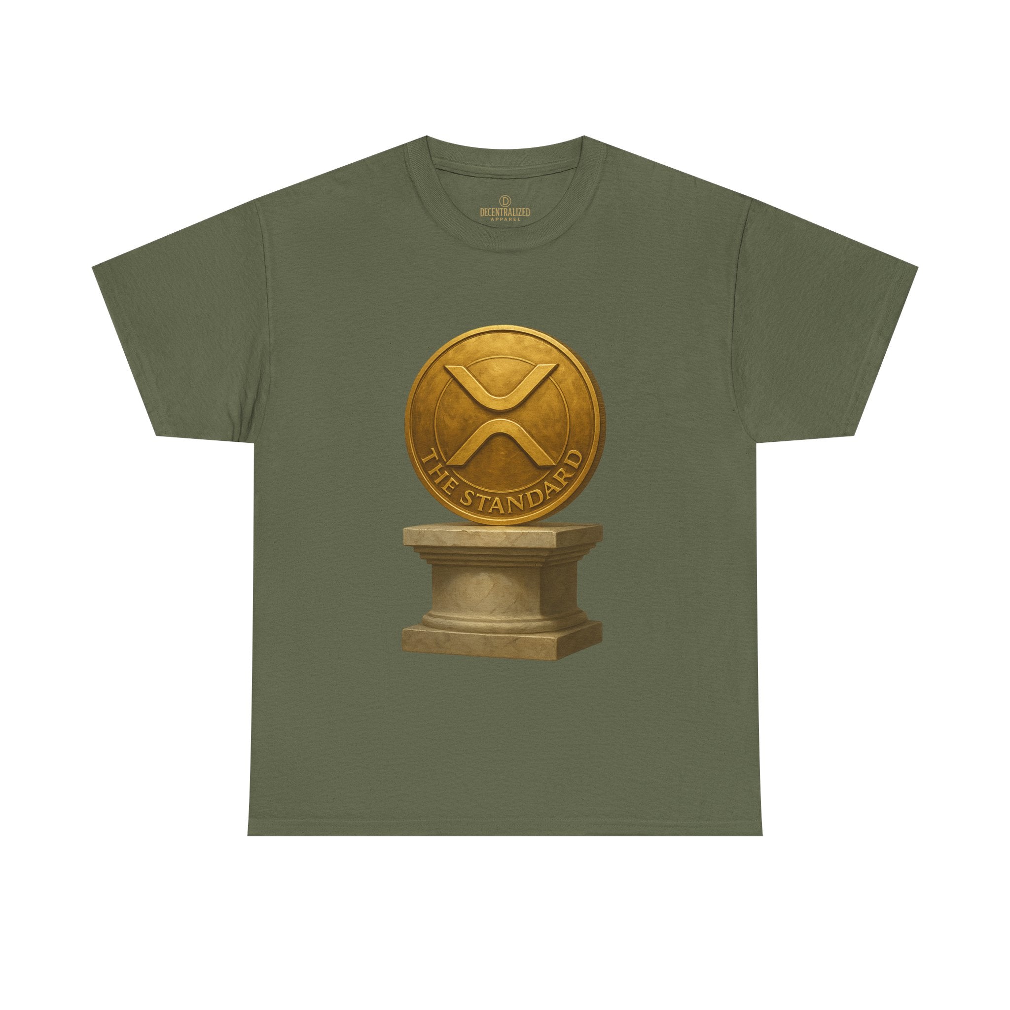 XRP Ledger Trophy T‑Shirt – Gold Ripple Coin on Pedestal Crypto Tee
