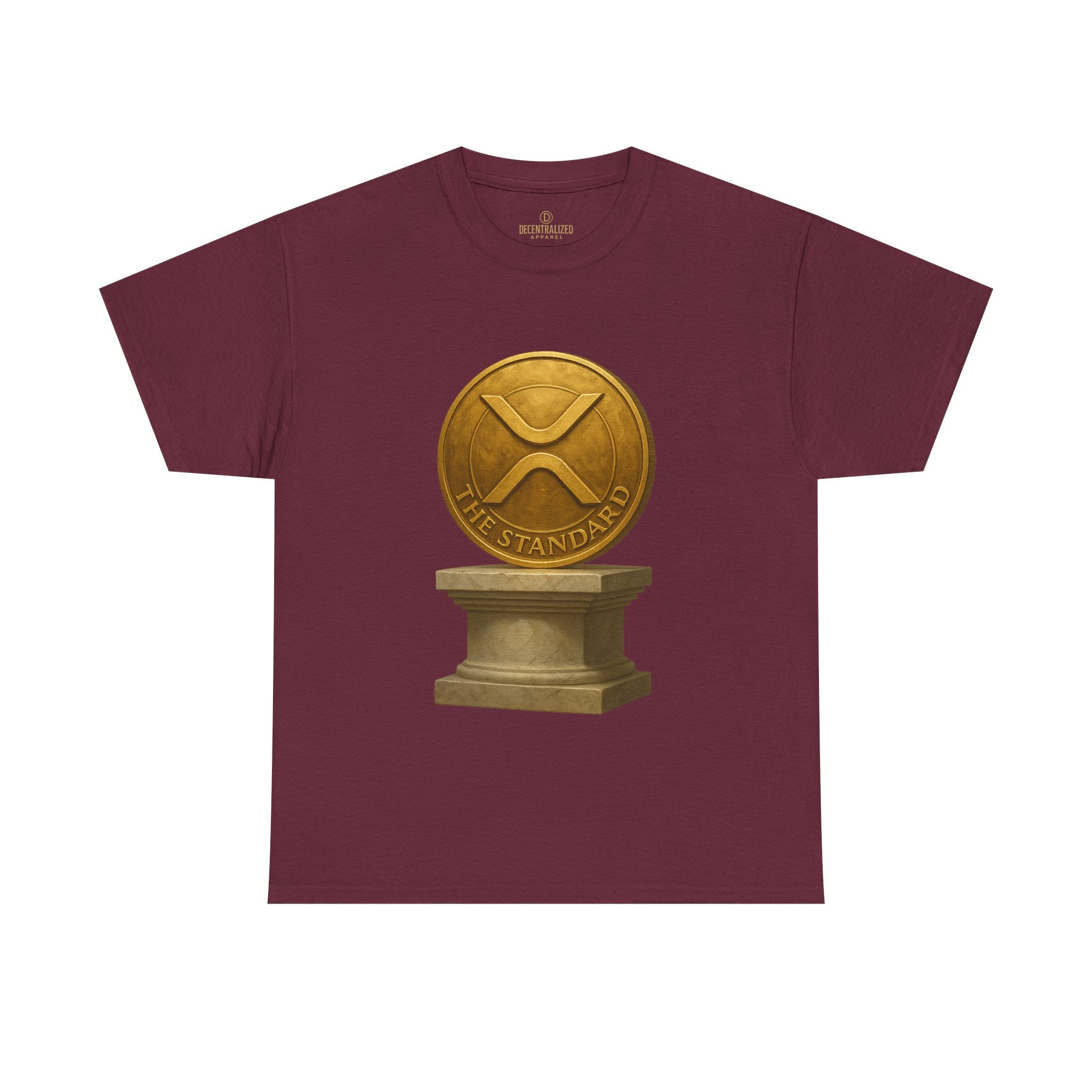 XRP Ledger Trophy T‑Shirt – Gold Ripple Coin on Pedestal Crypto Tee